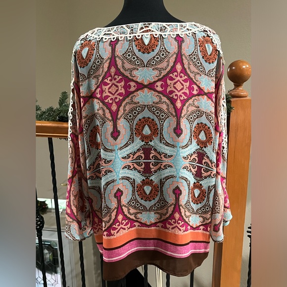 CHICOs 3/4 SLEEVES SAFARI CHIC Bohemian Crochet Detail Top/ BLOUSE WOMEN SIZE XL - Picture 7 of 10